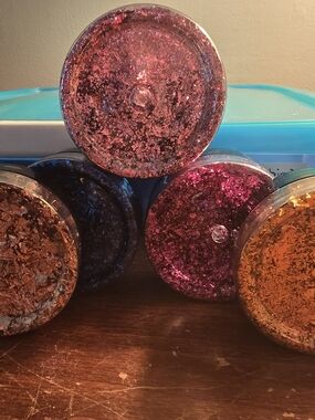 Set of Decorative Glitter Jars - Pink, Blue, Purple, Copper, Gold